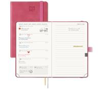 POPRUN Agenda 2026 2027 Pequeña de Bolsillo 16 x 10,5 cm, Una Página por Semanal con Una Página de Notas 17 Meses de Ago.2026 a Dic.2027, 80 GSM Papel, Fucsia