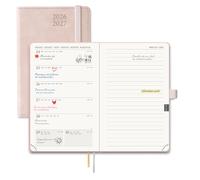 POPRUN Agenda 2026 2027 Pequeña de Bolsillo 16 x 10,5 cm, Una Página por Semanal con Una Página de Notas 17 Meses de Ago.2026 a Dic.2027, 80 GSM Papel, Rosa Pálido