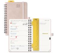 POPRUN Agenda 2026 2027 Pequeña de Bolsillo Espiral 16 x 10,5 cm, Una Página por Semana con Una Página de Notas 17 Meses de Ago.2026 a Dic.2027, 80 GSM Papel, Rosa Pálido