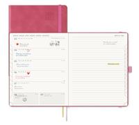 POPRUN Agenda 2026 2027 Semana Vista 26,5 x 21,5 cm, Una Página por Semanal con Una Página de Notas 17 Meses de Ago.2026 a Dic.2027, 80 GSM Papel, Fucsia