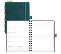 POPRUN Agenda 2026 2027 Semana Vista Espiral 22 x 16,5 cm, Una Página por Semanal con Una Página de Notas 17 Meses de Ago.2026 a Dic.2027, 80 GSM Papel, Color Petróleo