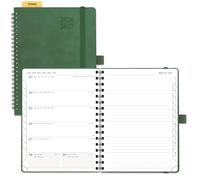 POPRUN Agenda 2026 2027 Semana Vista Espiral 22 x 16,5 cm, Una Página por Semanal con Una Página de Notas 17 Meses de Ago.2026 a Dic.2027, 80 GSM Papel, Verde