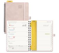 POPRUN Agenda 2026 2027 Semana Vista Espiral 22 x 16,5 cm, Una Página por Semanal con Una Página de Notas 17 Meses de Ago.2026 a Dic.2027, 80 GSM Papel, Rosa Pálido