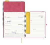 POPRUN Agenda 2026 2027 Semana Vista Espiral 26,5 x 21,5 cm, Una Página por Semanal con Una Página de Notas 17 Meses de Ago.2026 a Dic.2027, 80 GSM Papel, Fucsia