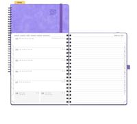 POPRUN Agenda 2026 2027 Semana Vista Espiral 26,5 x 21,5 cm, Una Página por Semanal con Una Página de Notas 17 Meses de Ago.2026 a Dic.2027, 80 GSM Papel, Lila Púrpura