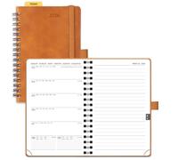 POPRUN Agenda 2026 Semana Vista Espiral, Pequeña 16 x 10,5 cm con Regla Posicionable, Tapa Blanda, Una Página por Semanal con Una Página de Notas, 100 GSM Papel EU, Marrón