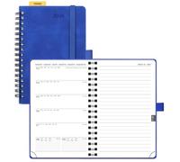 POPRUN Agenda 2026 Semana Vista Espiral, Pequeña 16 x 10,5 cm con Regla Posicionable, Tapa Blanda, Una Página por Semanal con Una Página de Notas, 100 GSM Papel EU, Azul Zafiro