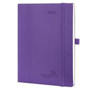 POPRUN Agenda 2026 Semana Vista Medio 22 x 16,5 cm, Tapa Blanda en 12 Meses de Ene 2026 a Dic 2026, Porta Boligrafos Autoadhesivo, 100 GSM Papel, Azul Cielo Nocturno, Morado