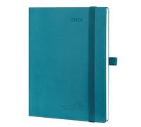 POPRUN Agenda 2026 Semana Vista Medio 22 x 16,5 cm, Tapa Blanda en 12 Meses de Ene 2026 a Dic 2026, Porta Boligrafos Autoadhesivo, 100 GSM Papel, Azul Cielo Nocturno, Verde Pacifico