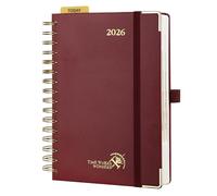 POPRUN Agenda diaria 2026, una página al día, tapa dura de 8.5 x 5.75 pulgadas, agenda 2026, libro de citas por hora con calendario mensual, bolsillo interior, papel marfil TJ-26-WEHBTA5-BY - Borgoña