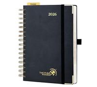 POPRUN Agenda diaria 2026, una página al día, tapa dura de alambre de 8.5 x 5.75 pulgadas, agenda 2026, libro de citas por hora con calendario mensual, bolsillo interior, papel marfil TJ-26-WEHBTA5-BK