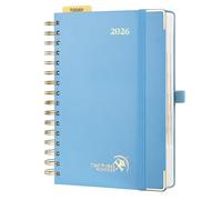 POPRUN Agenda diaria 2026, una página al día, tapa dura de alambre de 8.5 x 5.75 pulgadas, agenda 2026, libro de citas por hora con calendario mensual, bolsillo interior, papel marfil TJ-26-WEHBTA5-HB