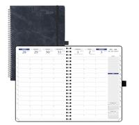 POPRUN Agenda semanal 2026, tamaño A4, encuadernada en espiral, 21 x 29,7 cm, con pestañas para escaleras, tapa blanda de piel sintética, 2 páginas por semana con intervalos de 15 minutos (negro)