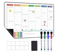 POPRUN Calendario magnético semanal pizarra blanca para nevera, agenda familiar A3 con ranuras de tiempo, pizarra reutilizable de borrado en seco, pizarra de planificación de comidas de lunes a