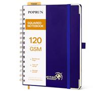 POPRUN Cuaderno A5 Cuadriculado con Espiral, 120GSM Libreta Bonita, 141 Páginas Cuadernos de Notas con Pestañas de Indice, Bolsillo, Diario para Viaje Dibujo Escribir, 15 x 21.5cm, Azul Zafiro
