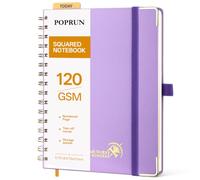 POPRUN Cuaderno A5 Cuadriculado con Espiral Libreta Bonita, Violet Claro | 120g/m² 141 Páginas Cuadernos de Notas con Pestañas de Indice, Bolsillo, Diario para Viaje Dibujo Escribir, 15 x 21.5cm
