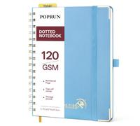 POPRUN Cuaderno A5 Punteado, 120 GSM Cuadernos Bonitos, 141 Páginas Cuaderno Espiral con Bolsillo, Pestañas de Indice, Ideal para Escuelas, Oficinas, Diario de Viaje,15 x 21.5cm, Azul Neblina