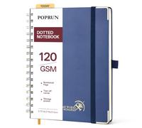 POPRUN Cuaderno A5 Punteado, 120 GSM Cuadernos Bonitos, 141 Páginas Cuaderno Espiral con Bolsillo, Pestañas de Indice, Ideal para Escuelas, Oficinas, Diario de Viaje,15 x 21.5cm, Azul Marino