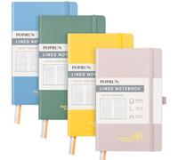 POPRUN Cuaderno de Tapas Duras, Aprox A5, Papel Grueso de 120 GSM, 128 Páginas Digitales lisas Clásicas con Pegatinas, 8 Páginas Perforadas，Rosa Claro, Azul Neblina, Verde Oscuro, Amarillo Claro