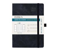 POPRUN Cuaderno del Profesor 2026 2027 A5 - Agenda Docente 26/27 Semana Vista con Pestaña Mensual de Ago.2026 a Jul.2027. Cubierta Rígida de PU y Papel Grueso de 90 g/m², Negro