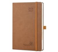 POPRUN Cuaderno del Profesor 2026 2027 A5 - Agenda Docente 26/27 Semana Vista con Pestaña Mensual de Ago.2026 a Jul.2027. Cubierta Flexible de PU y Papel Grueso de 90 g/m², Marrón