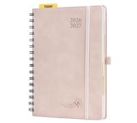 POPRUN Cuaderno del Profesor 2026 2027 A5 - Agenda Docente 26/27 Semana Vista con Pestaña Mensual de Ago.2026 a Jul.2027. Espiral con Cubierta Suave de PU, Papel Grueso de 90 g/m², Rosa Claro