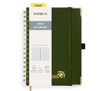 POPRUN Cuaderno Rayado A5, 141 Páginas Cuadernos Espiral, 120GSM Libreta Bonita, Cuaderno Profesor con Bolsillo, Pestañas de Indice, para Escribir, Trabajar, Estudiar, 15 x 21.5cm, Verde Oliva
