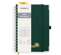 POPRUN Cuaderno Rayado A5, 141 Páginas Cuadernos Espiral, 120GSM Libreta Bonita, Cuaderno Profesor con Bolsillo, Pestañas de Indice, para Escribir, Trabajar, Estudiar, 15 x 21.5cm, Verde Oscuro