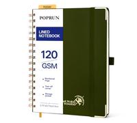 POPRUN Cuaderno Rayado A5, 141 Páginas Cuadernos Espiral, 120GSM Libreta Bonita, Cuaderno Profesor con Bolsillo, Pestañas de Indice, para Escribir, Trabajar, Estudiar, 15 x 21.5cm, Verde Oliva