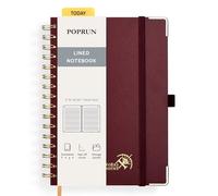 POPRUN Cuaderno Rayado A5, 141 Páginas Cuadernos Espiral, 120GSM Libreta Bonita, Cuaderno Profesor con Bolsillo, Pestañas de Indice, para Escribir, Trabajar, Estudiar, 15 x 21.5cm, Borgoña