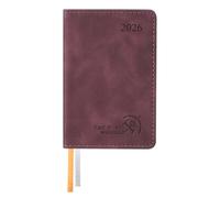 POPRUN Mini Agenda 2026 Semana Vista Pequeño en Español 11.5 x 7.5 cm - Semanal A7 con Tapa Blanda en Cuero PU y Papel de 70 g/m² EU, Borgoña Oscuro