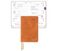POPRUN Mini agenda de bolsillo 2026, A7, vista semanal, 12 x 8 cm, calendario delgado del tamaño de la palma de la mano, planificador semanal 26 semanales con papel de 70 g/m², cubierta suave de piel