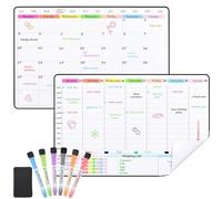 POPRUN Paquete de 2 pizarras blancas A3 para nevera, planificador de pared autoadhesivo semanal y mensual, organizador familiar para pegar en cualquier superficie lisa