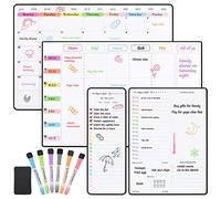 POPRUN Pizarra blanca magnética para nevera, planificador semanal y mensual familiar A3, planificador diario de comidas, lista de tareas, kit de pizarra de calendario de nevera de borrado en seco de