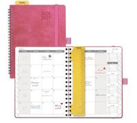 POPRUN Planificador mensual 2026-2027, 22 x 16,5 cm (18 meses: jul. '26 - dic. '27), agenda académica A5, vista mensual, tapa blanda con espiral, inicio en domingo, pestaña mensual (magenta)