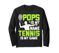 Pops Is My Name Tennis Player Vintage Grandpa Manga Larga