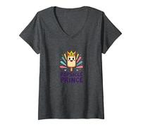 Popsicle Prince: Lindo Dibujo Animado de Helado Real Camiseta Cuello V, Mujer, Jaspeado Oscuro, M