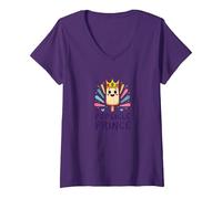 Popsicle Prince: Lindo Dibujo Animado de Helado Real Camiseta Cuello V, Mujer, Morado, XL