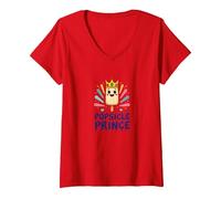 Popsicle Prince: Lindo Dibujo Animado de Helado Real Camiseta Cuello V, Mujer, Rojo, M