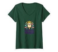 Popsicle Prince: Lindo Dibujo Animado de Helado Real Camiseta Cuello V, Mujer, Verde Bosque, XL