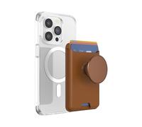PopSockets: PopWallet para MagSafe - con Agarre - Incluye Anillo Adaptador para MagSafe - Delgado Tarjetero reposicionable para Smartphones y Fundas - SoftGoods - Cognac