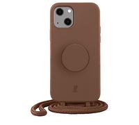 PopSockets x Just Elegance - Funda para iPhone 14 de 6,1", con cordón extraíble, soporte para los dedos, color marrón
