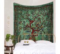 Popular Handicrafts Hippie Kaleidoscopic Tree Of Life - Colcha india, diseño floral, 140 x 215 cm, color turquesa