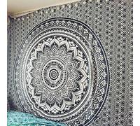 Popular Handicrafts Tapiz con mandala hindú, arte de pared, colcha, jipi, bohemio, psicodélico, degradado, 140 x 210 cm, negro y gris