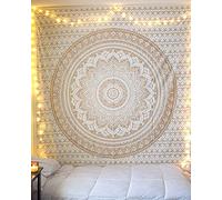 Popular Handicrafts - Tapiz indio original de mandala degradado, arte de pared o cobertor bohemio de cama con brillo metálico