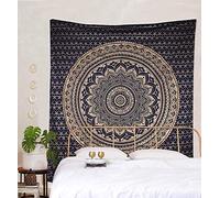 Popular Handicrafts - Tapiz indio original de mandala degradado, arte de pared o cobertor bohemio de cama con brillo metálico
