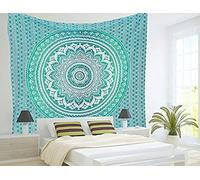 Popular Handicrafts - Tapiz indio original de mandala degradado, arte de pared o cobertor bohemio de cama con brillo metálico