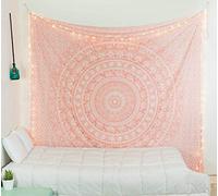 Popular Handicrafts Tapiz para colgar en la pared, diseño de mandala, bohemio, hippie, intrincado, indio, colcha, 140 x 152 cm, color oro rosa