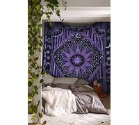 Popular Handicrafts. Tapiz para colgar en la pared, hippie, ardiente, sol y luna, meditación, bohemio, psicodélico, diseño indio, colcha, 140 x 150 cm, multicolor, teñido anudado