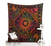 Popular Handicrafts. Tapiz para colgar en la pared para dormitorio, ardiente, hippie, sol y luna, meditación, bohemio, psicodélico, diseño indio, colcha, 215 x 230 cm, rosa